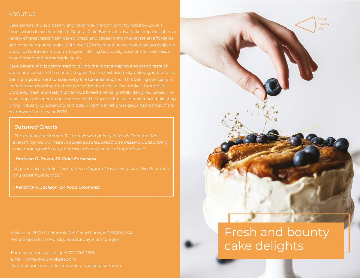 Bakery Cake Shop Bi-Fold Brochure Template