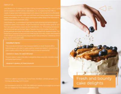 Free Bakery Cake Shop Bi-Fold Brochure Template to Edit Online