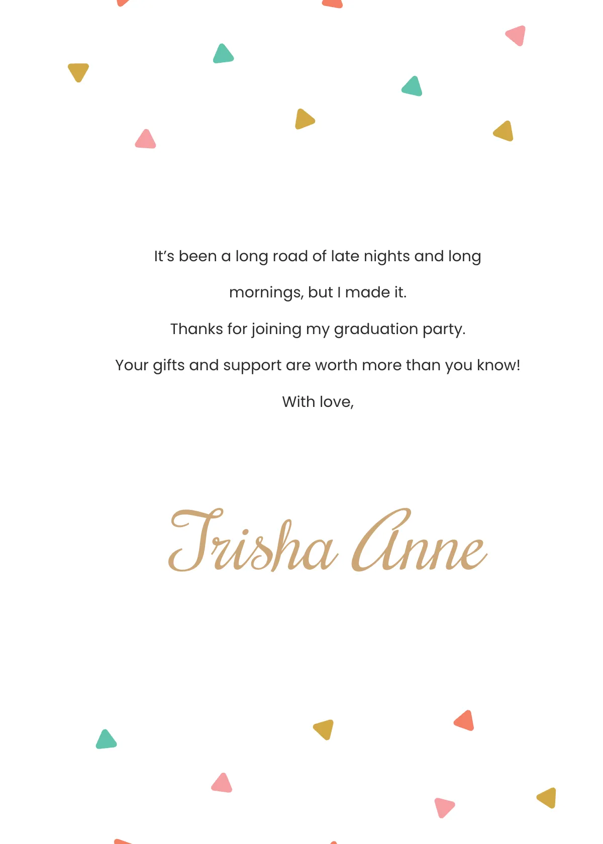 Free Graduation Party Thank You Card Template to Edit Online