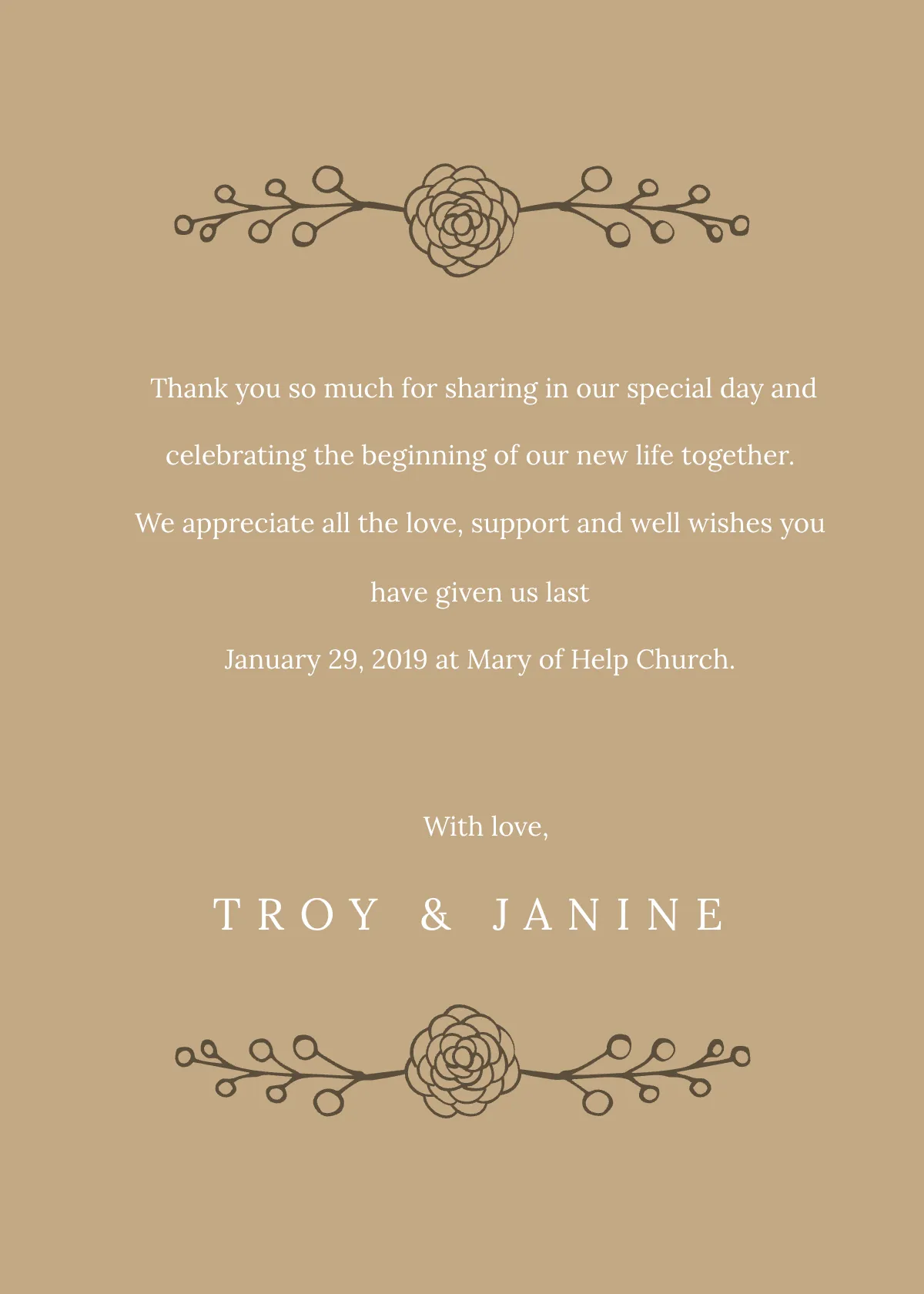 Free Rustic Wedding Thank You Card Template to Edit Online