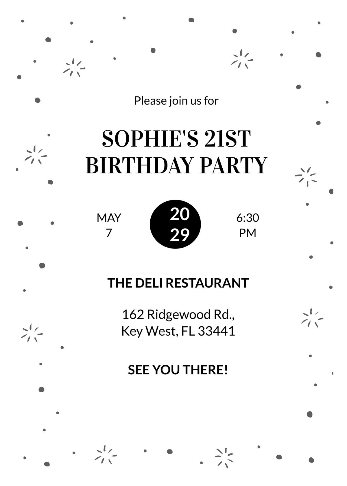 Free Black and White Birthday Party Invitation Template