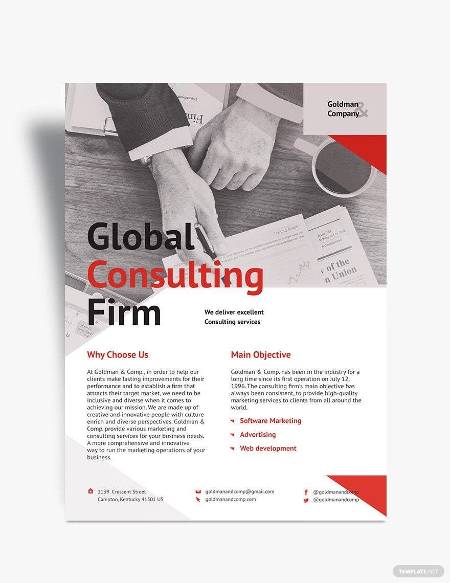 Consultant Flyer Template in Word, Google Docs, Illustrator, PSD, Apple Pages, Publisher, InDesign
