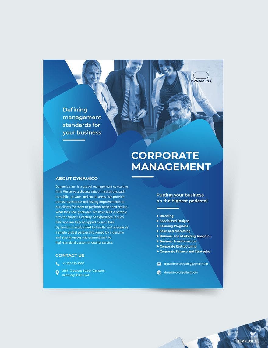 Corporate Management Flyer Template in Word, Google Docs, Illustrator, PSD, Apple Pages, Publisher, InDesign