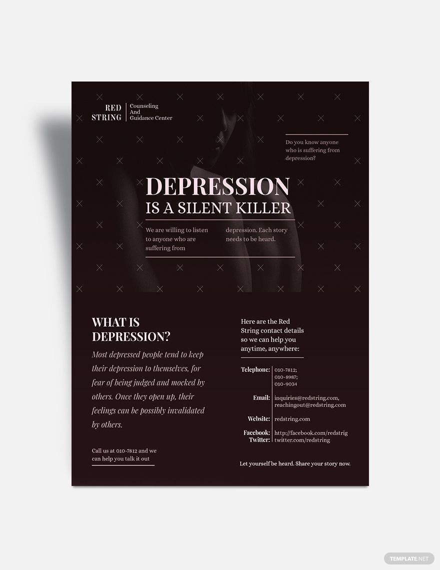 Depression Flyer Template in Word, Google Docs, Illustrator, PSD, Apple Pages, Publisher, InDesign