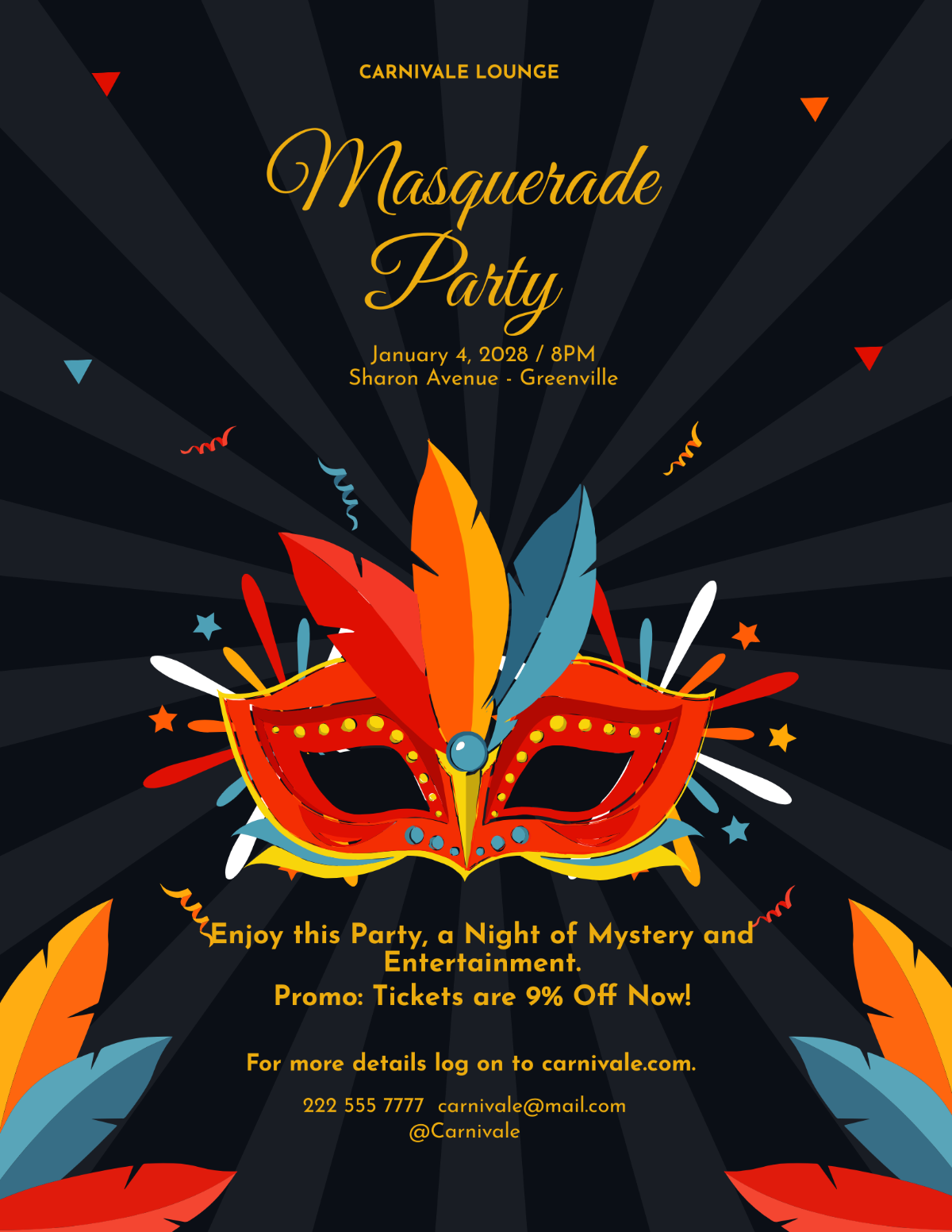 Carnival Masquerade Party Flyer Template - Edit Online & Download