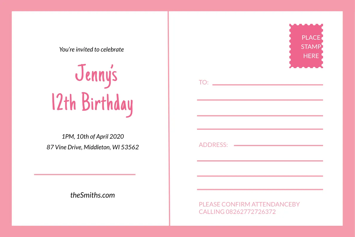 Free Birthday Invitation Postcard Template to Edit Online