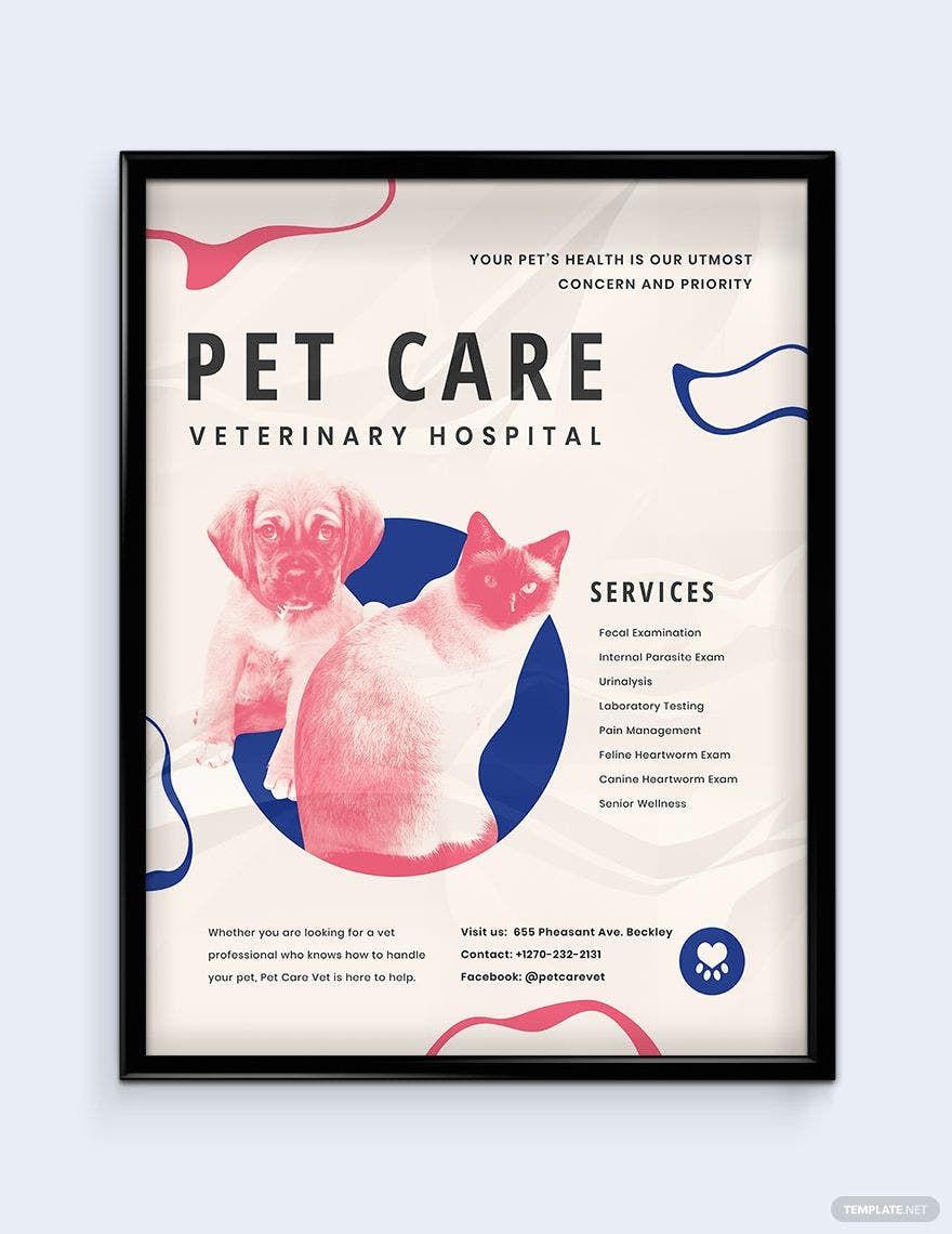 Animal Hospital Poster Template in Illustrator, PSD, Apple Pages