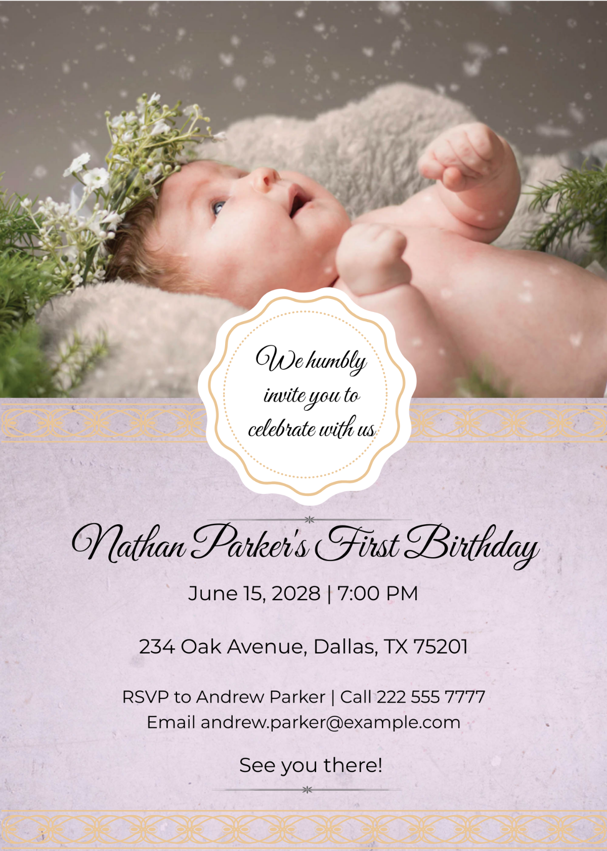 Baby Girl 1st Birthday Invitation