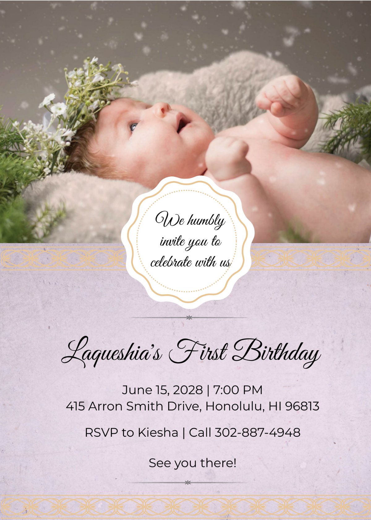 Baby Girl 1st Birthday Invitation Template