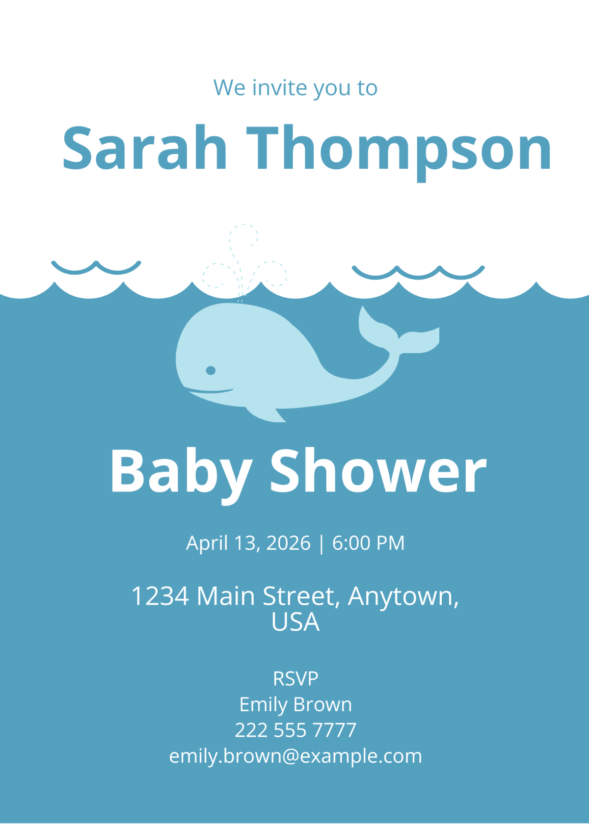 Whale Baby Shower Invitation Template - Edit Online & Download