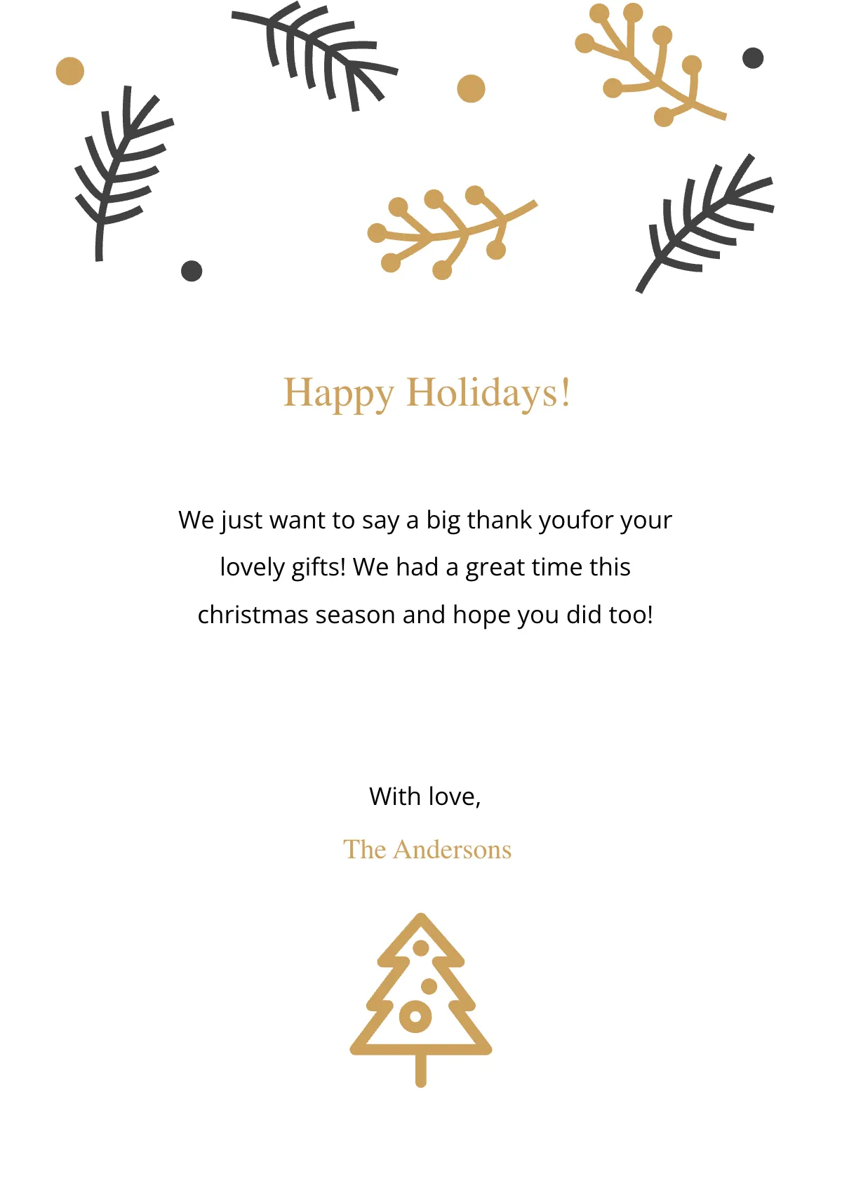 Free Christmas Holiday Thank You Card Template to Edit Online