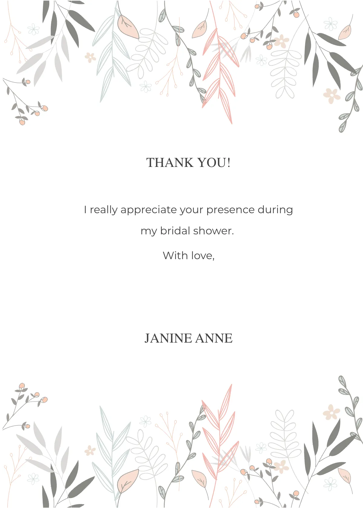 Free Floral Bridal Shower Thank You Card Template to Edit Online