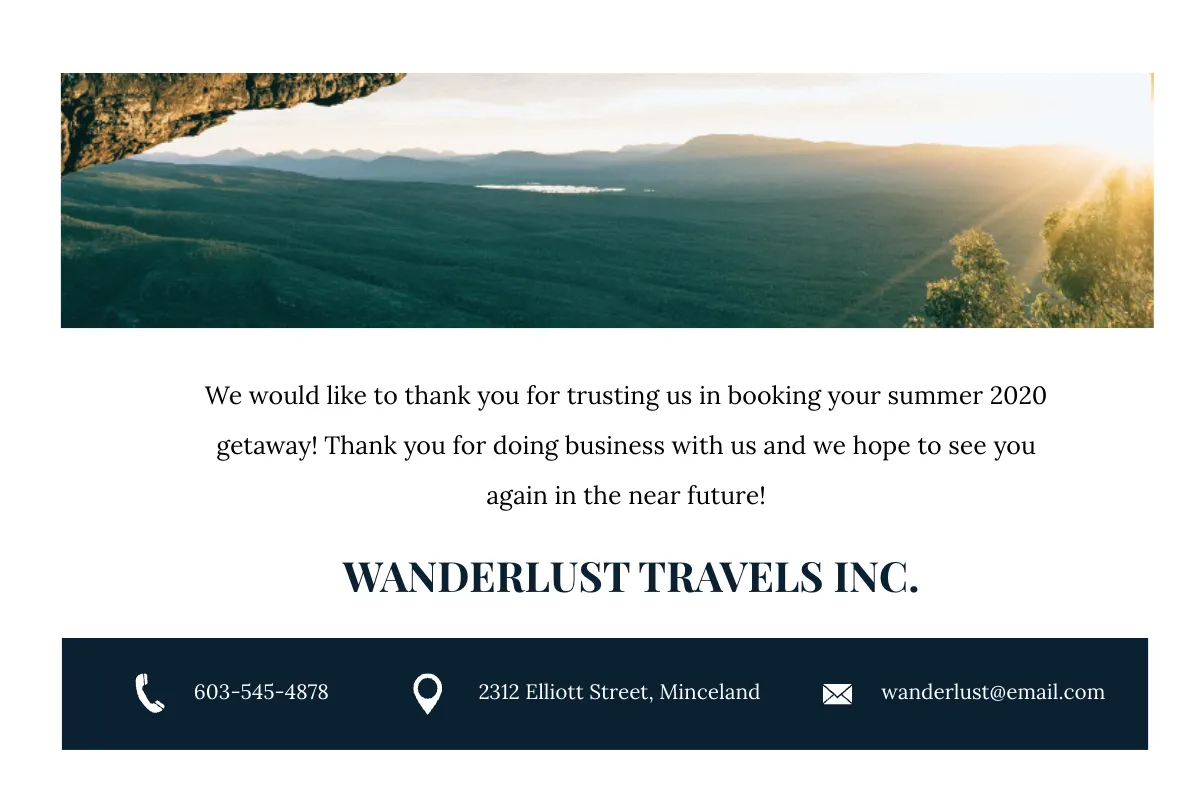 Free Travel Agency Thank You Card Template to Edit Online