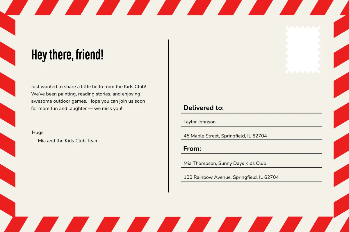 Free Kids Club Postcard Template to Edit Online