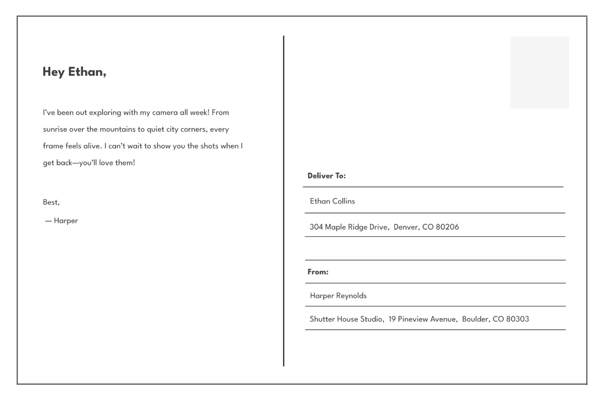 Free Photography Postcard Template to Edit Online