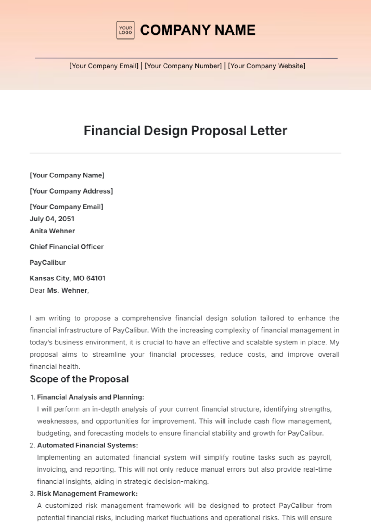 Financial Design Proposal Letter Template