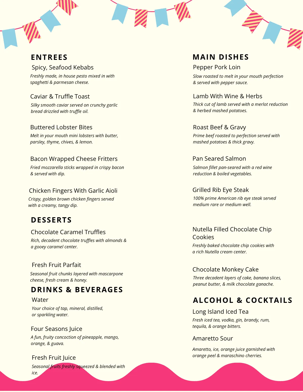 Free Blank Birthday Menu Template to Edit Online