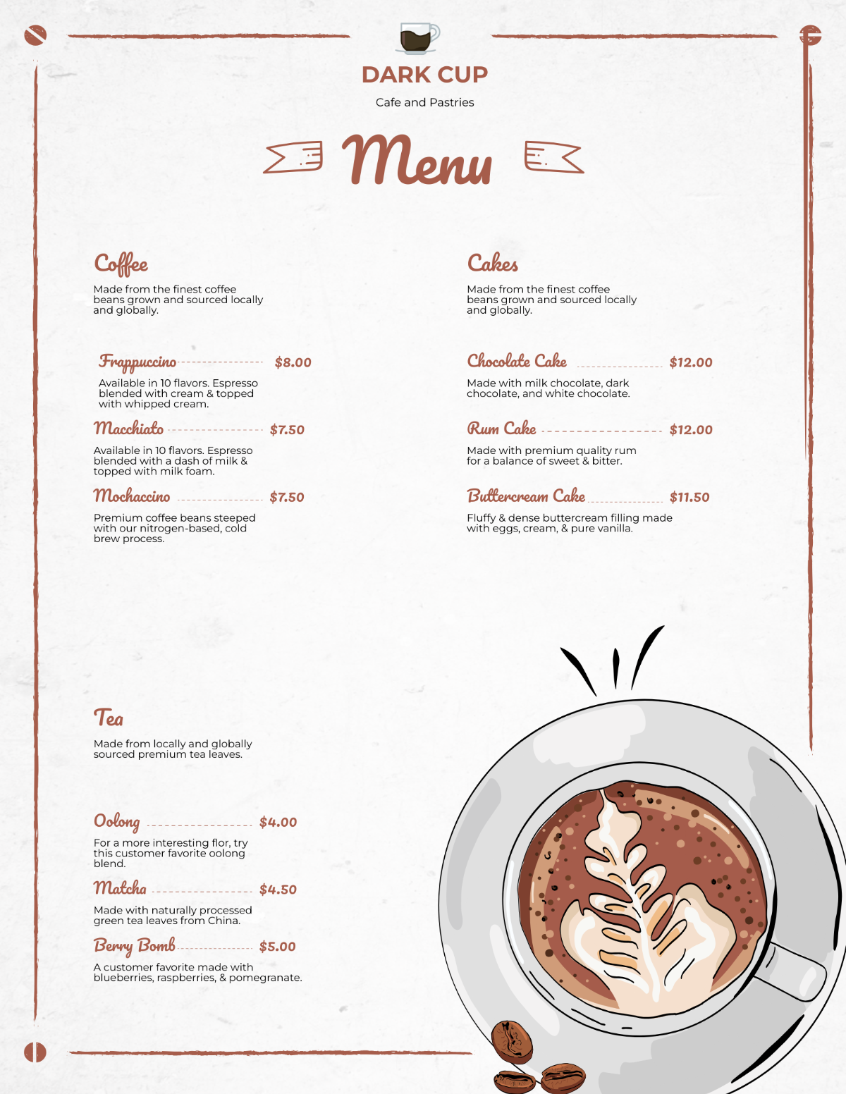 Cafe Menu Template - Edit Online & Download