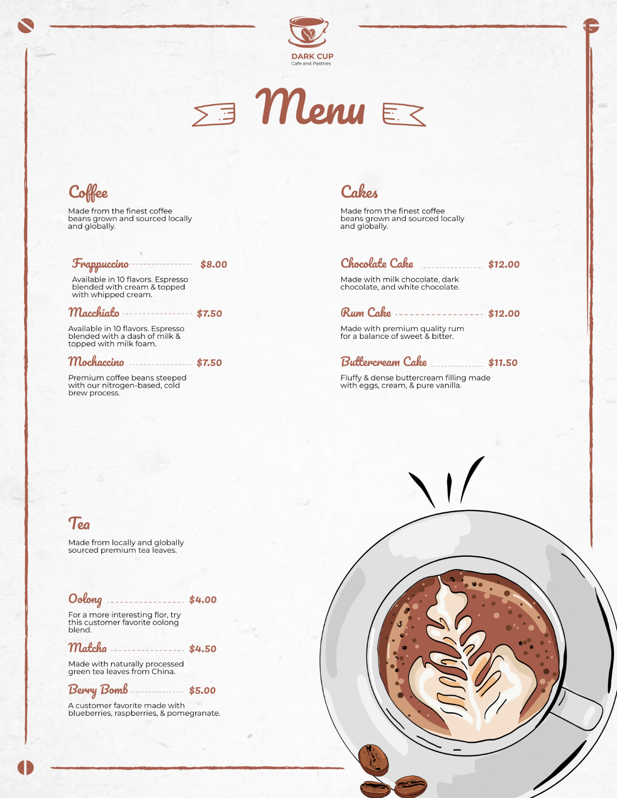 Cafe/ Coffee Shop Table Tent Menu Template