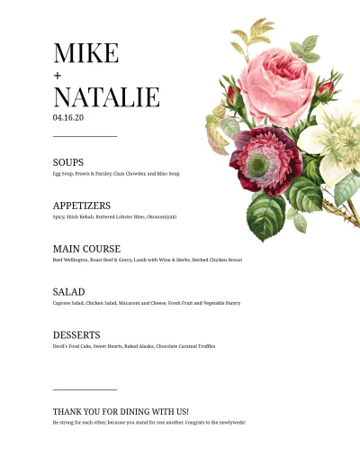 Free Modern Wedding Menu Template to Edit Online
