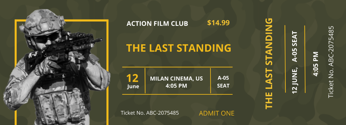 Action Movie Ticket Template