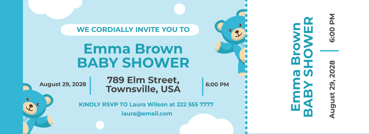 Baby Shower Ticket Invitation Template - Edit Online & Download