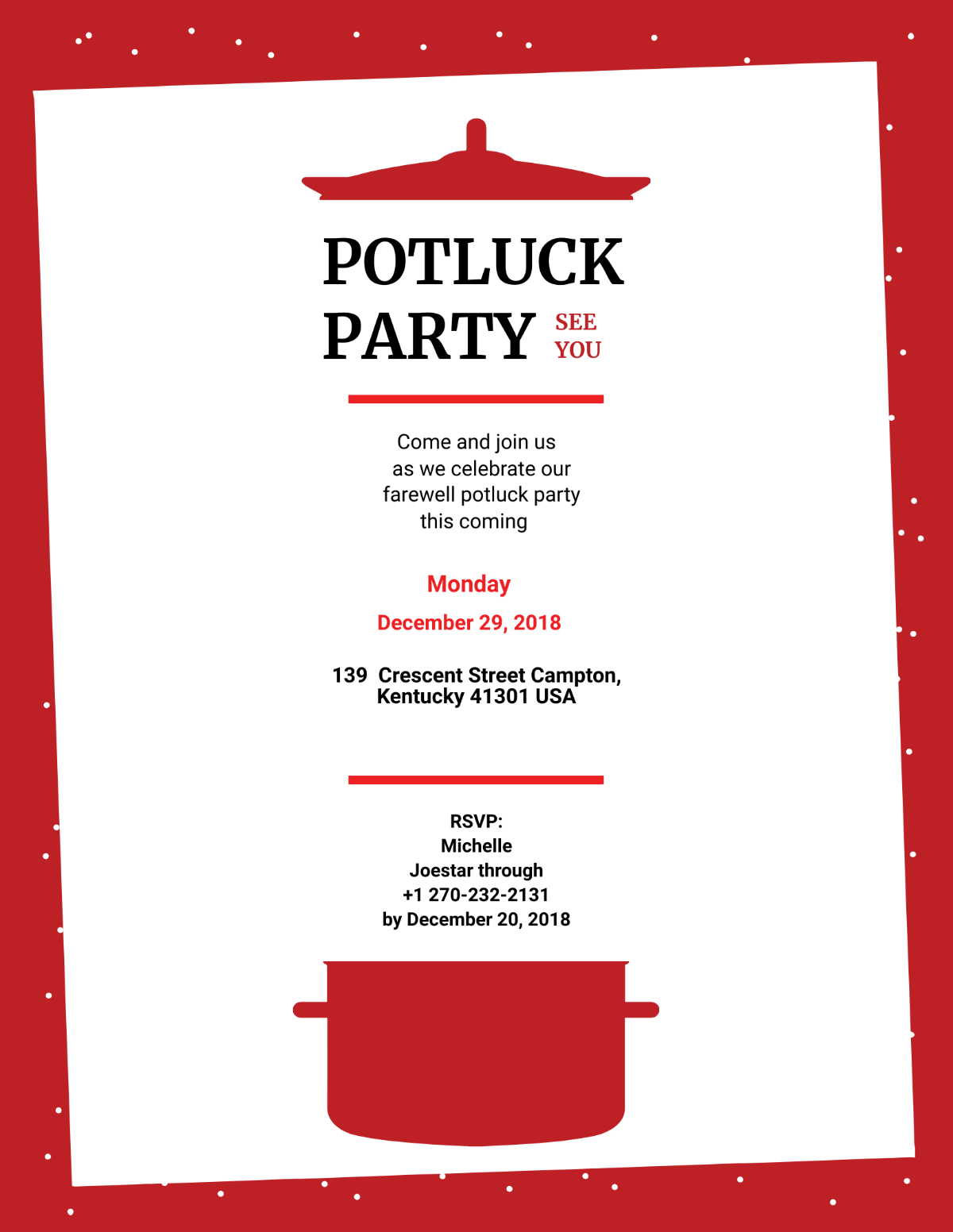 Office Farewell Potluck Flyer Template - Edit Online & Download