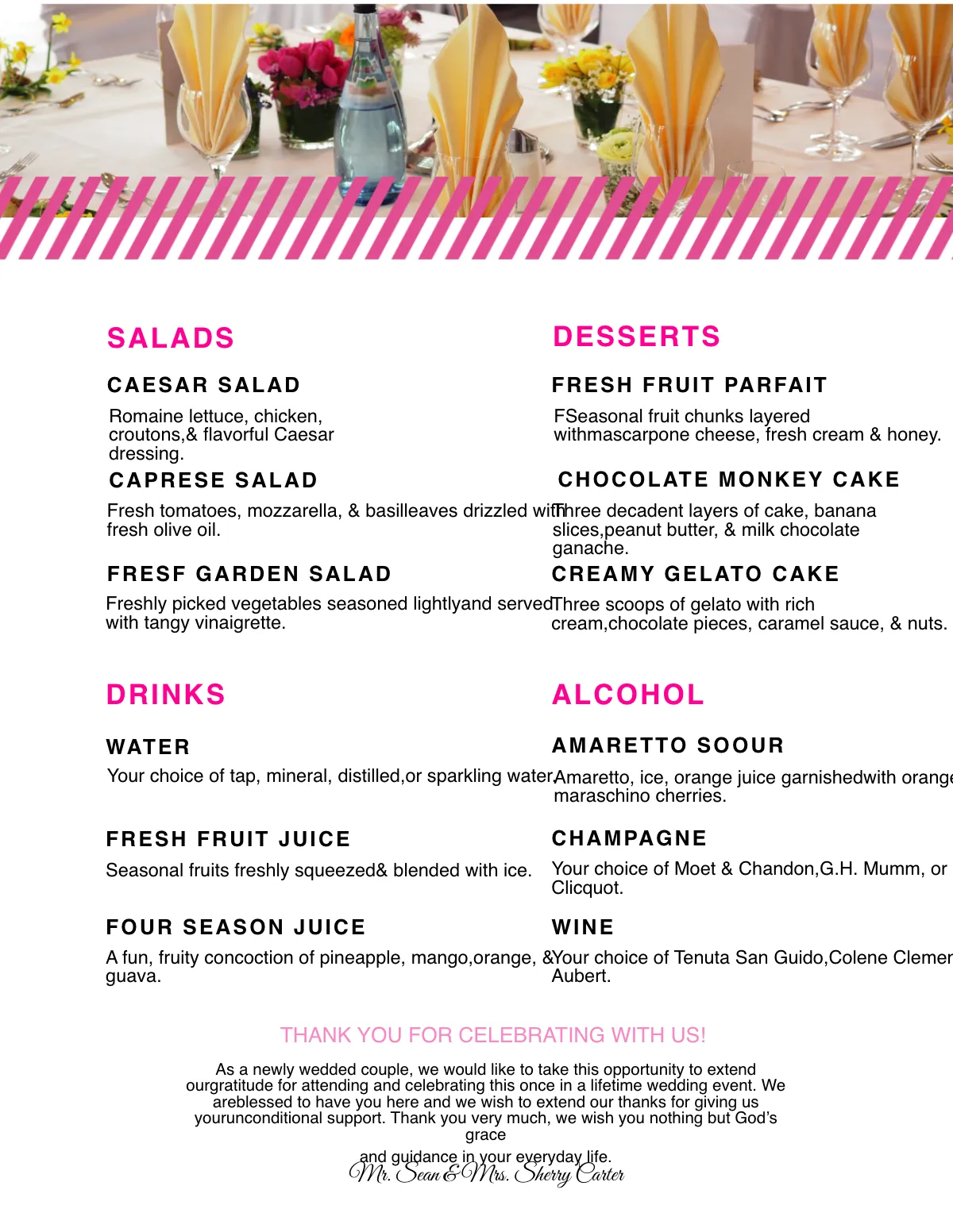 Free Banquet Wedding Menu Template to Edit Online