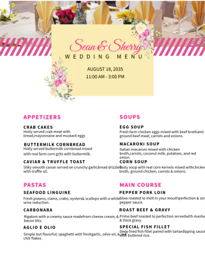 Free Banquet Wedding Menu Template to Edit Online