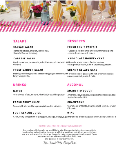 Free Banquet Wedding Menu Template to Edit Online
