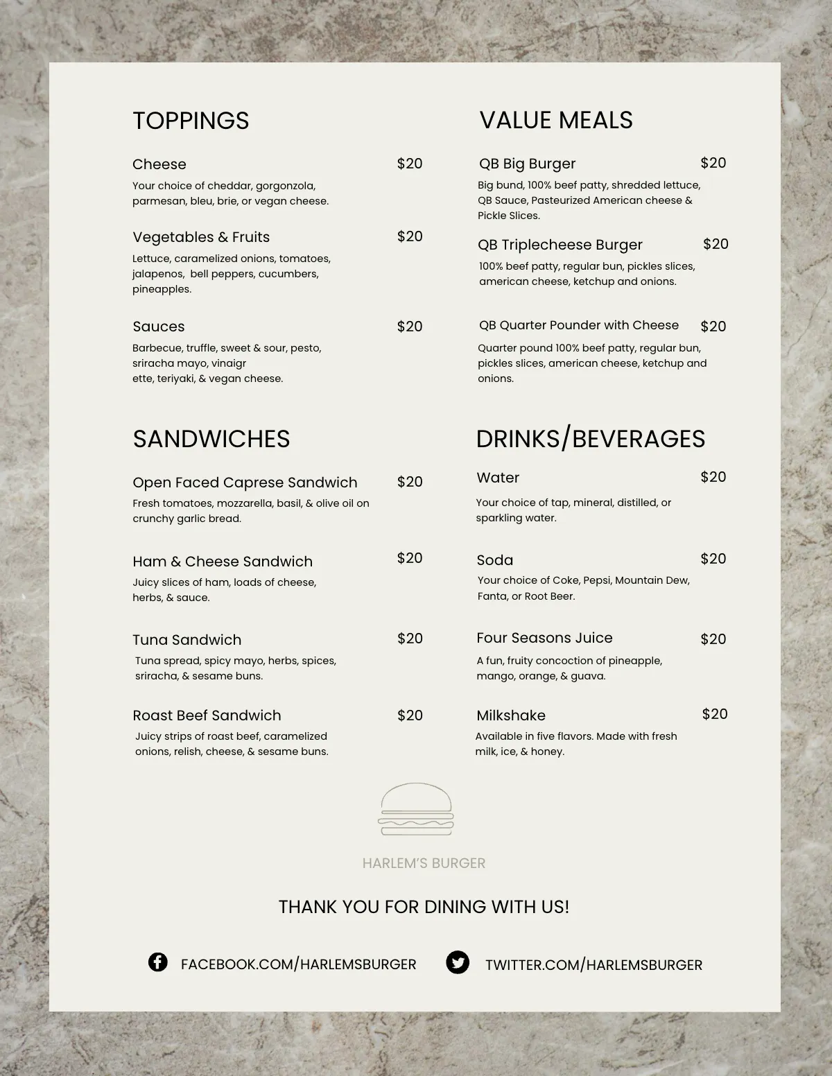 Free Blank Burger Menu Template to Edit Online