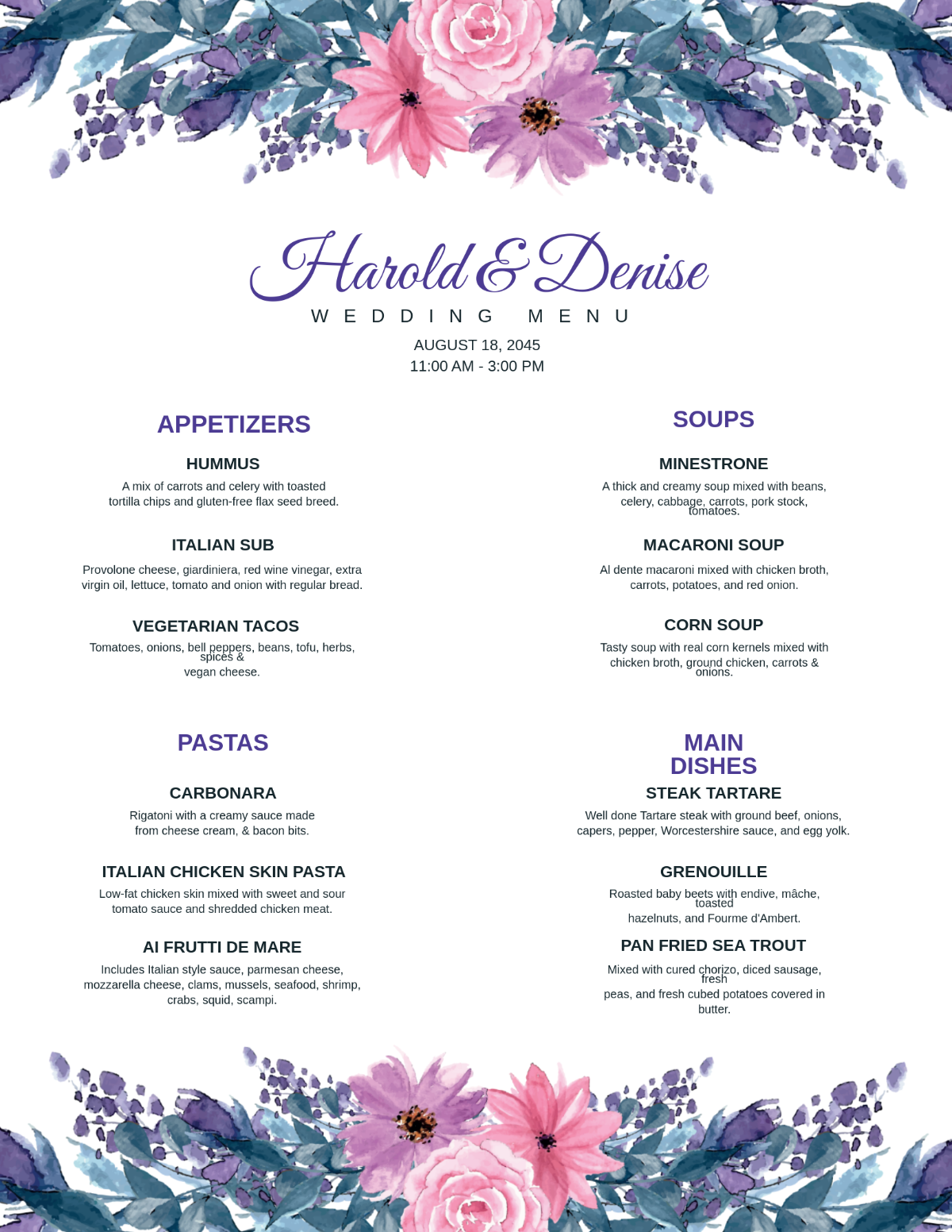 Buffet Wedding Menu