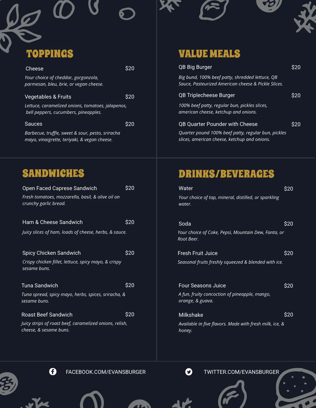 Free Downloadable Burger Menu Template to Edit Online