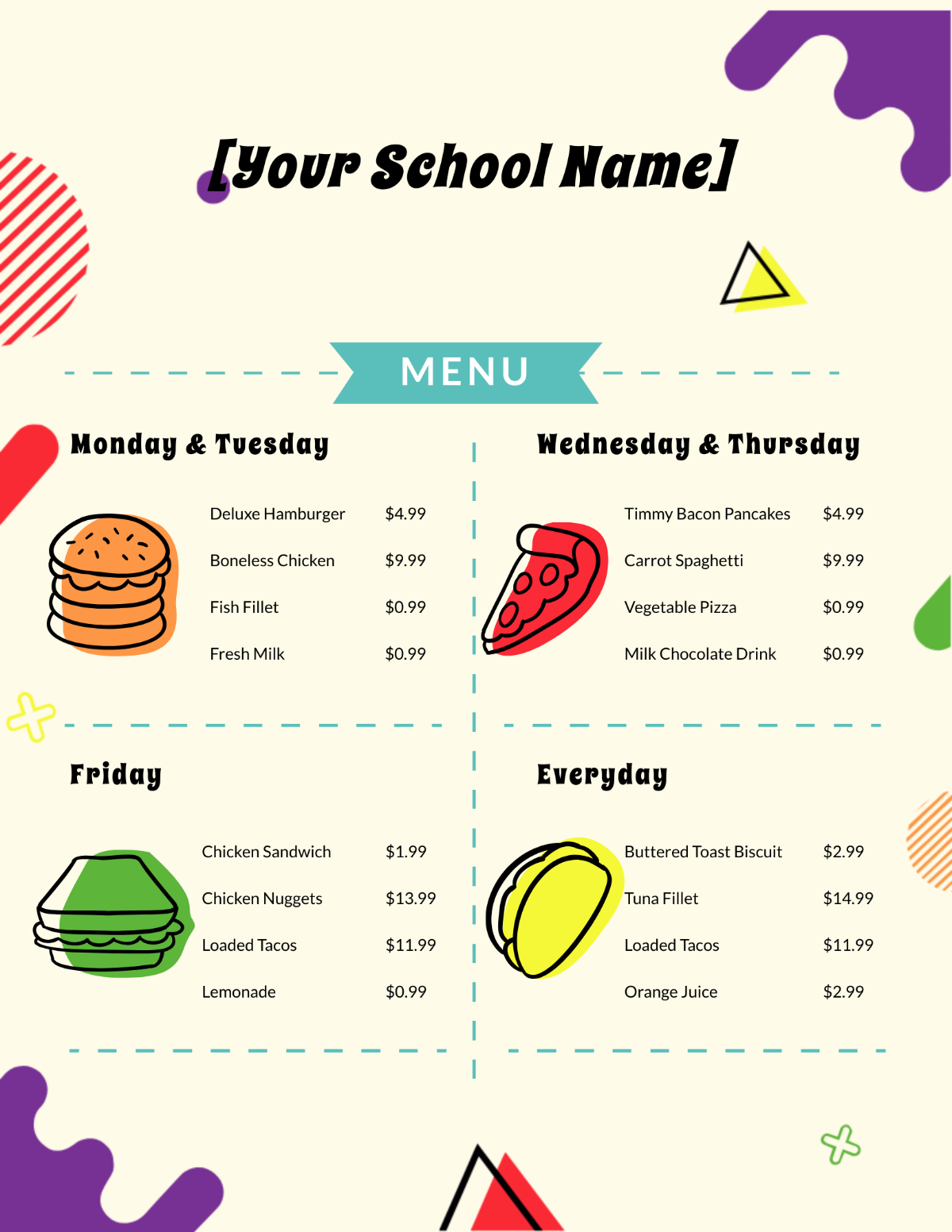 Free School Lunch Menu Templates Free School Lunch Menu Templates