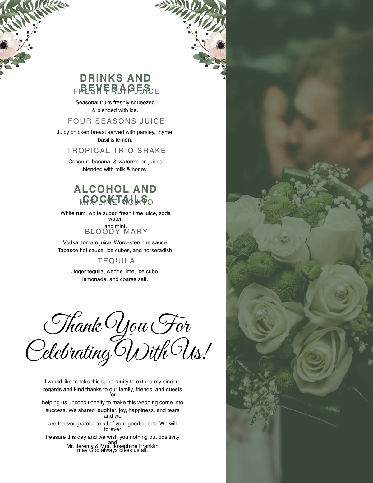 Free Family Style Wedding Menu Template to Edit Online