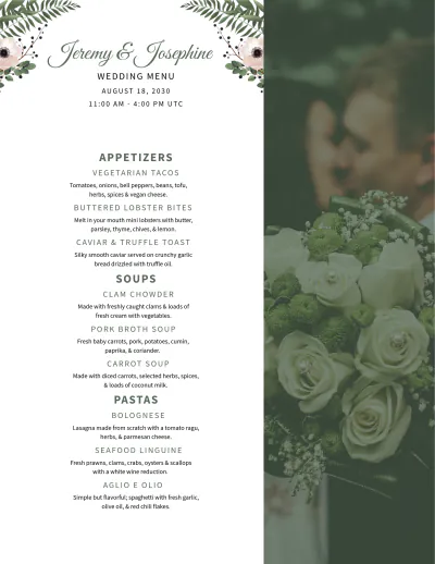 Free Family Style Wedding Menu Template to Edit Online