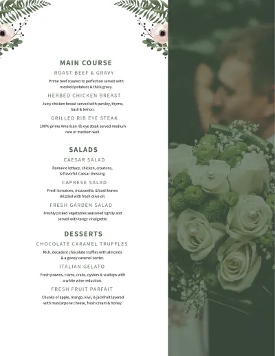 Free Family Style Wedding Menu Template to Edit Online