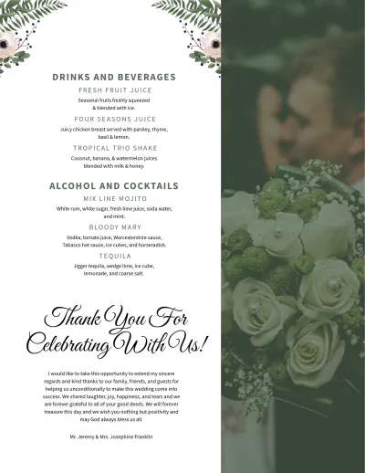 Free Family Style Wedding Menu Template to Edit Online
