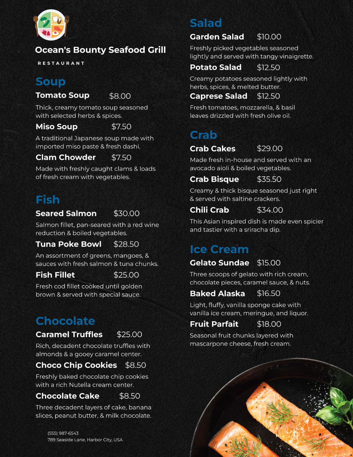 Seafood Flyer Menu