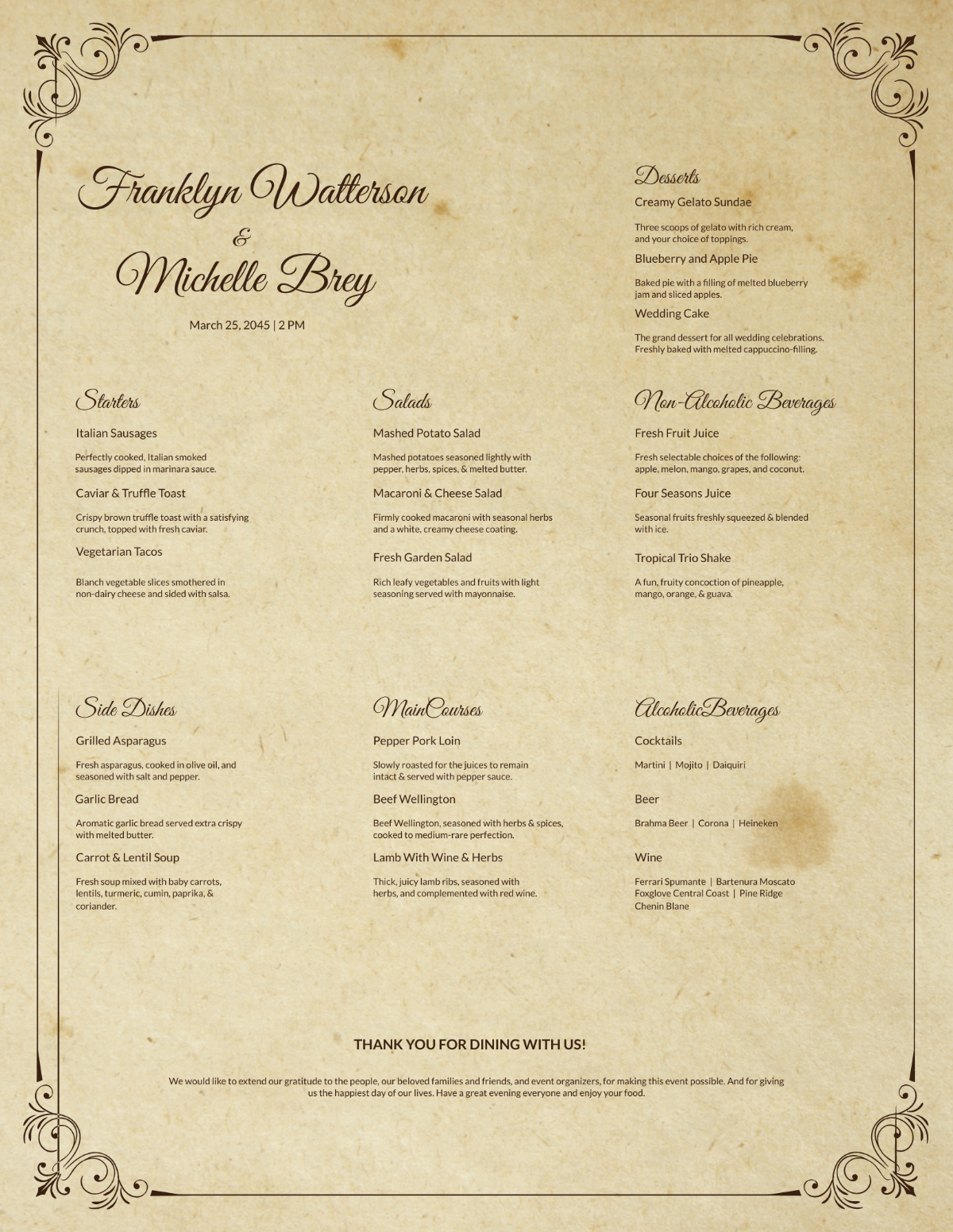 Free Vintage Wedding Menu Template - Edit Online & Download | Template.net
