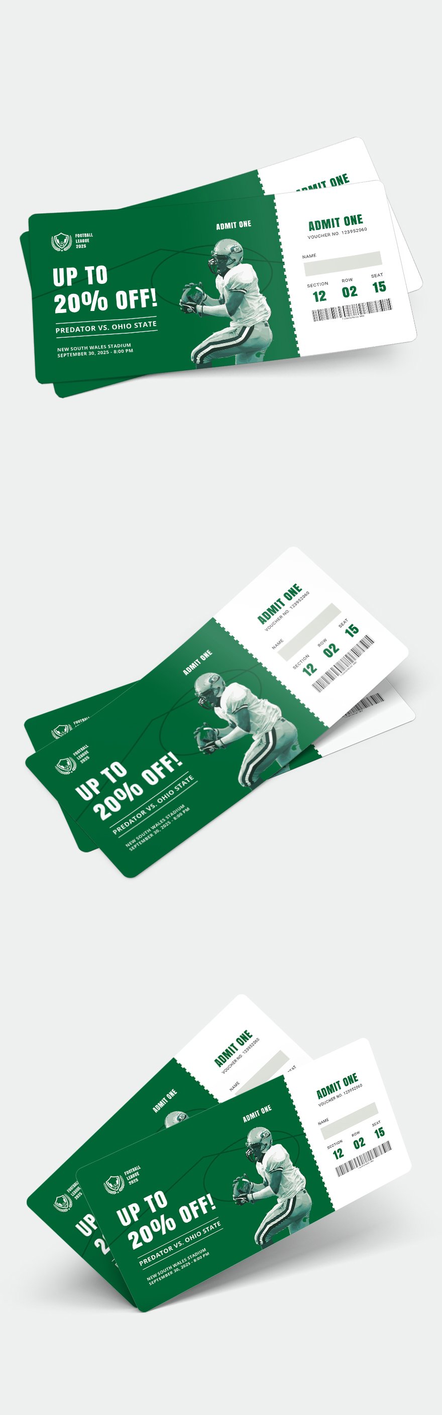 Football Ticket Voucher Template Illustrator Word Apple Pages PSD