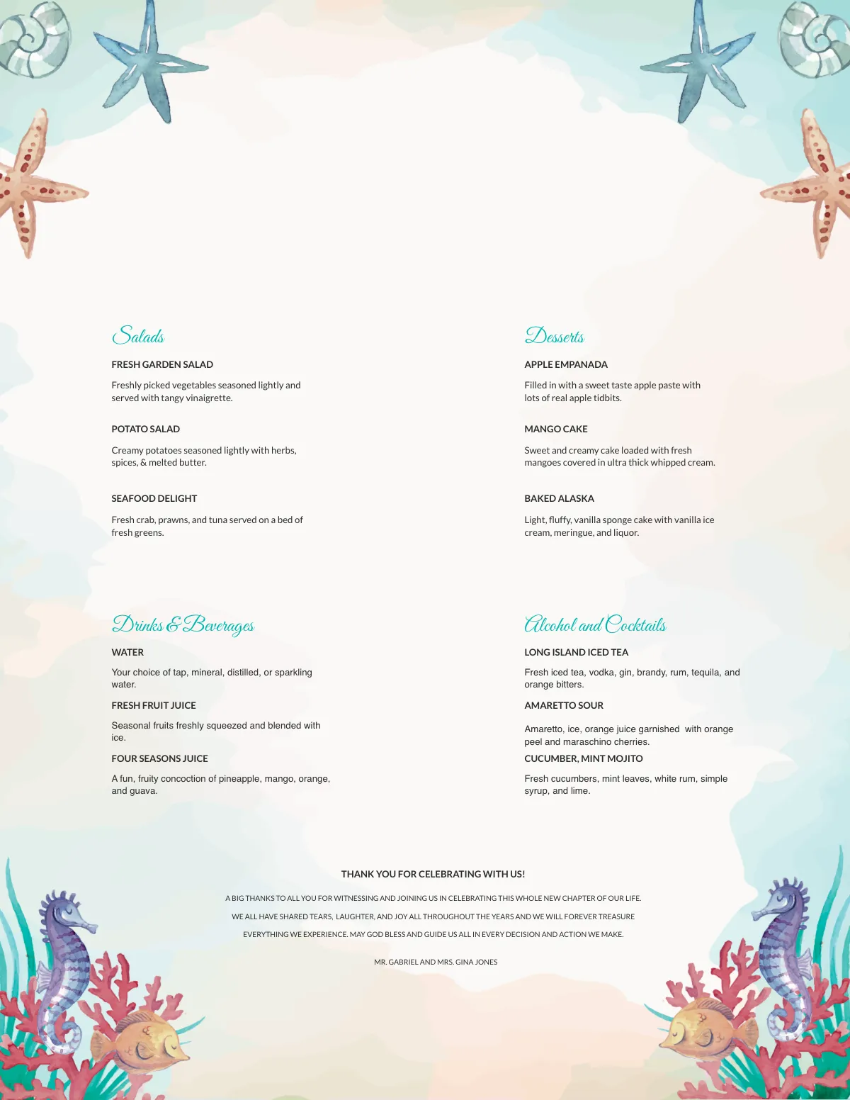 Free Beach Wedding Menu Template to Edit Online