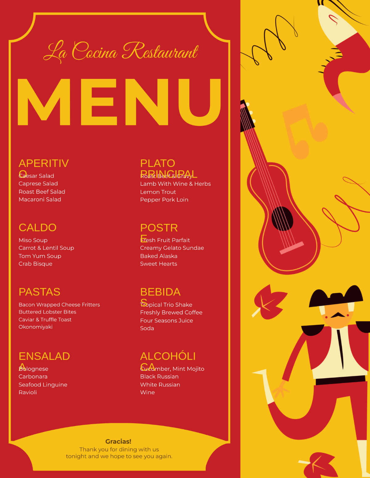 Spanish Dinner Menu