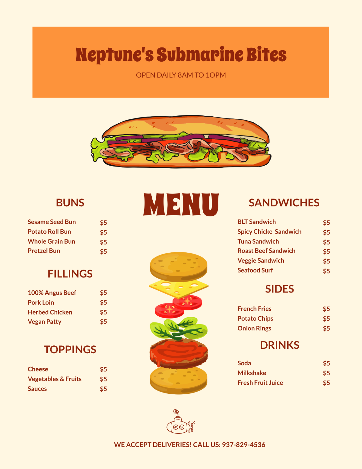 Submarine Sandwich- Sub Menu