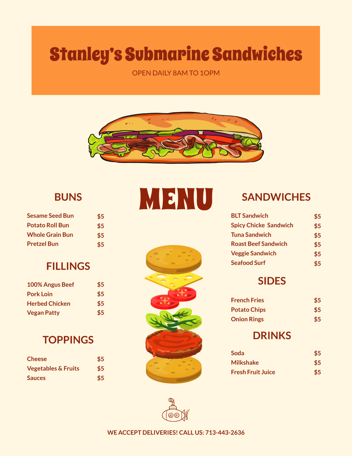 Submarine Sandwich- Sub Menu Template