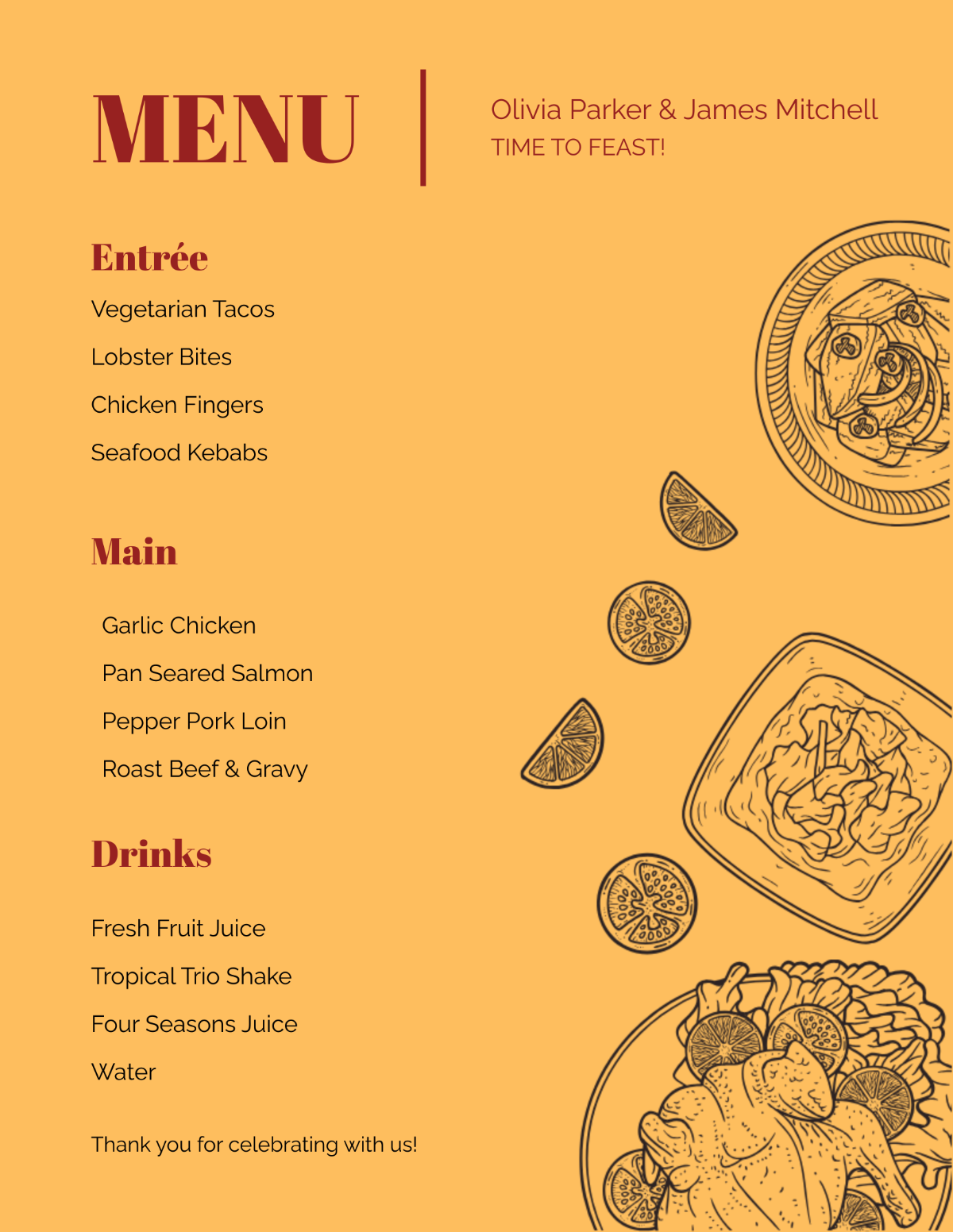 Food Wedding Menu Template - Edit Online & Download