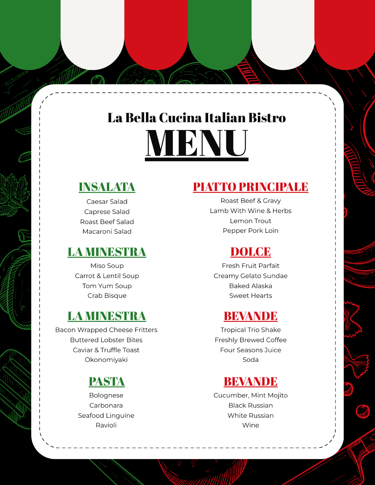 Italian Dinner Menu