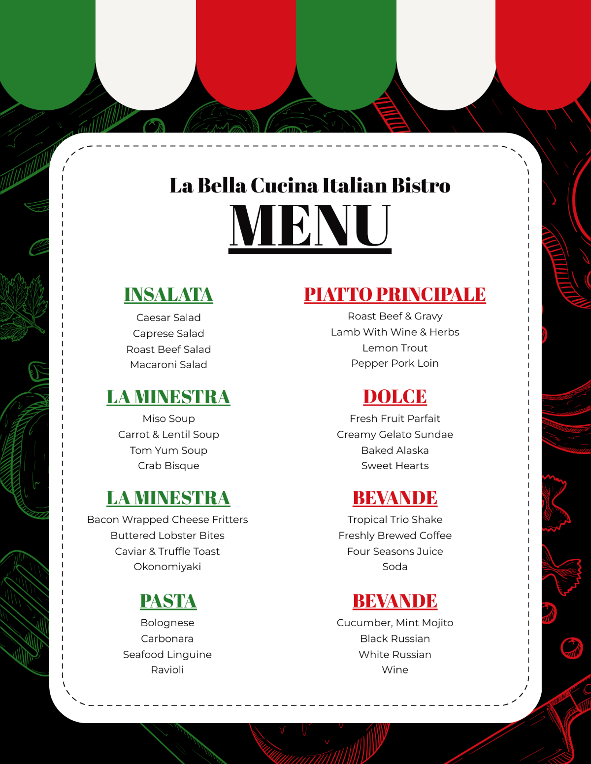 Free Italian Dinner Menu Template To Edit Online