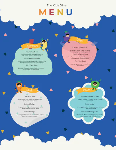 Free Kids Dinner Menu Template to Edit Online