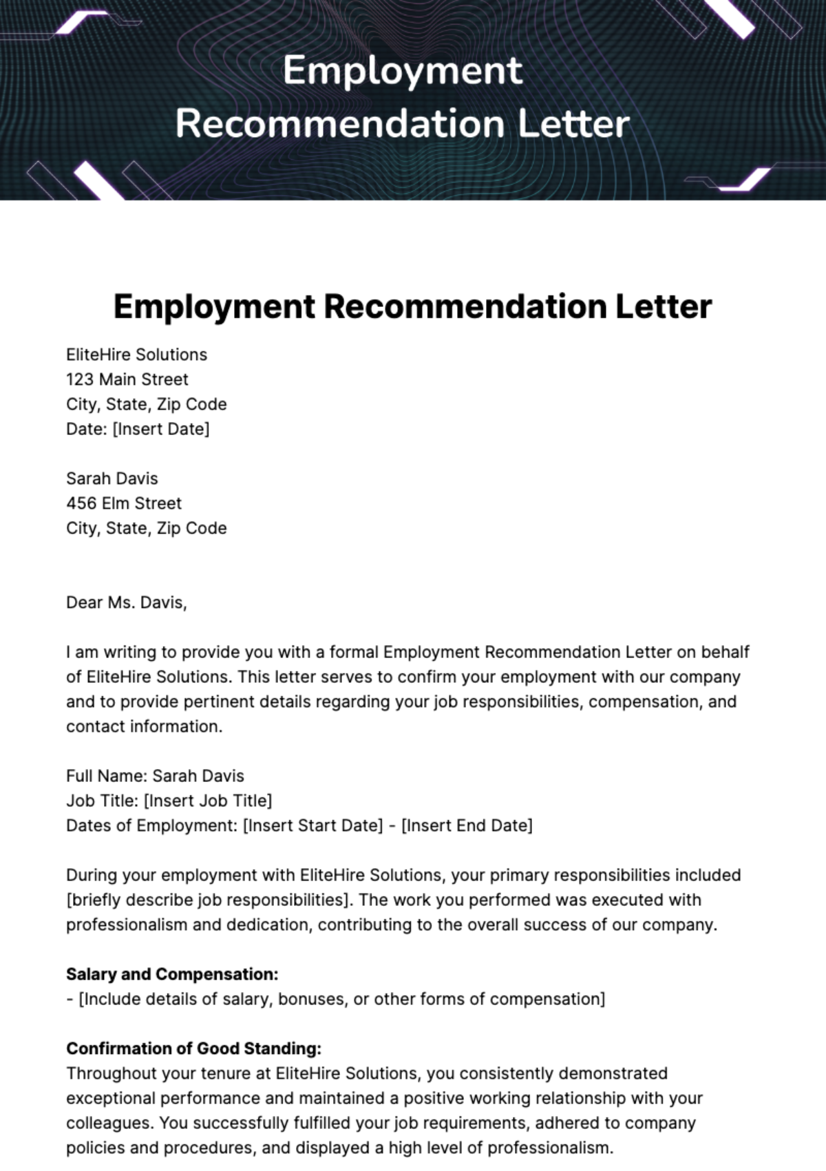 Free Employment Recommendation Letter Template
